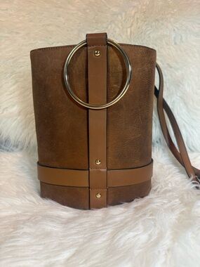 Vince Camuto Brown Bucket Crossbody with Gold Ring